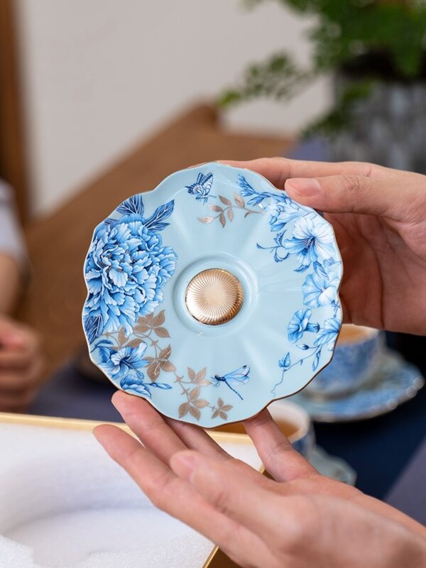 Platinum Blue & White 6-piece cup-pot Set (for 2 people), 130ml cups
