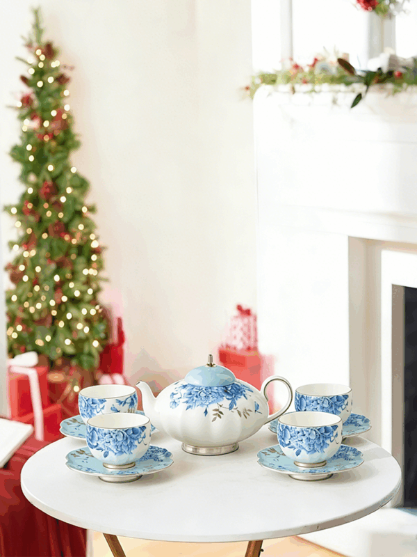 Platinum Blue & White Cup-pot Set (10-piece set for 4 persons)