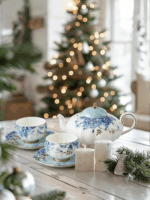 Platinum Blue & White 6-piece cup-pot Set (for 2 people), 130ml cups