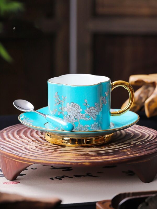 Elegant peony 3 piece Coffee Cup and Saucer Set