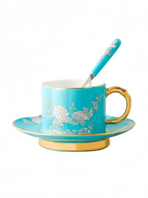 Elegant peony 3 piece Coffee Cup and Saucer Set