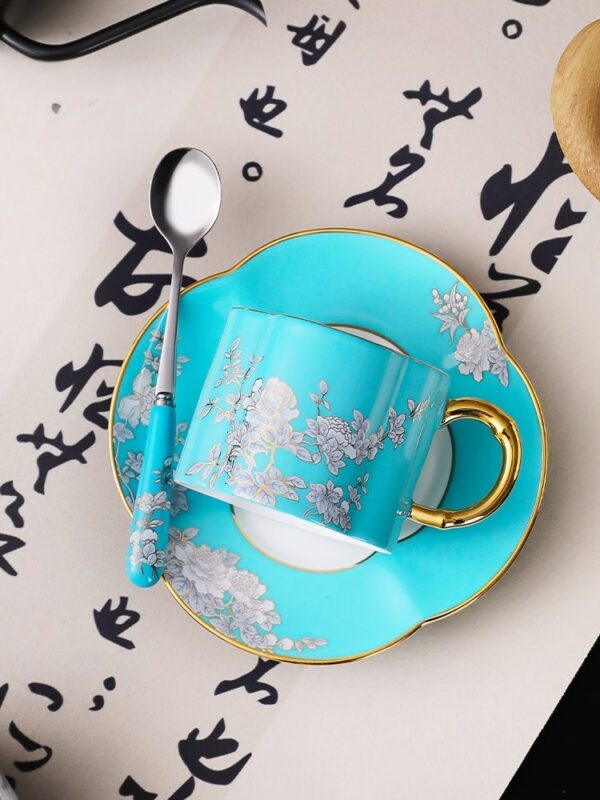 Elegant peony 3 piece Coffee Cup and Saucer Set