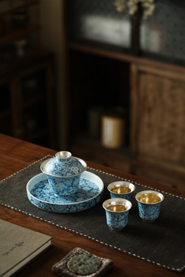 Silver Gilding Blue and White Porcelain Set