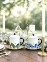 Felicitous Duet 3-piece Lid Cup and Pair Cup (Blue and White with Colorful)