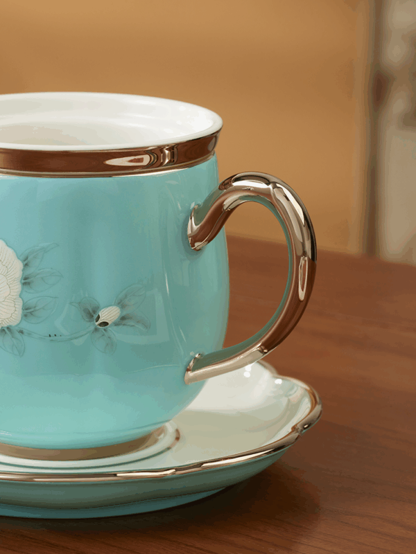 Azure Strokes 4-piece covered cup set (280ml)