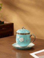 Azure Strokes 4-piece covered cup set (280ml)