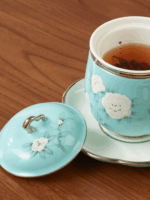 Azure Strokes 4-piece covered cup set (280ml)