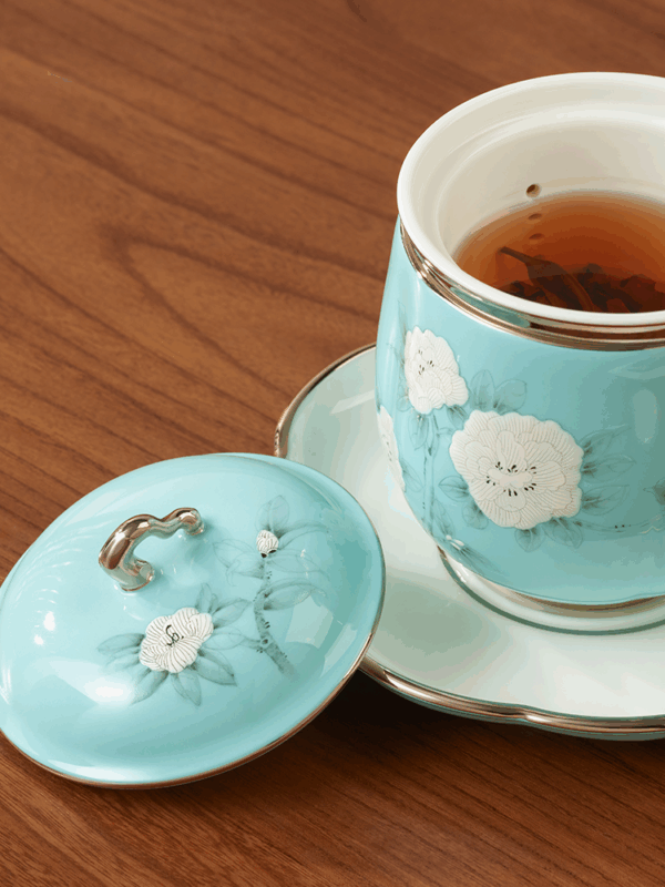 Azure Strokes 4-piece covered cup set (280ml)