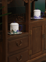 Felicitous Duet 3-piece Lid Cup and Pair Cup (Blue and White with Colorful)