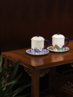 Felicitous Duet 3-piece Lid Cup and Pair Cup (Blue and White with Colorful)