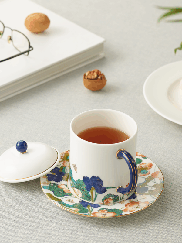 Felicitous Duet 3-piece Lid Cup and Pair Cup (Blue and White with Colorful)