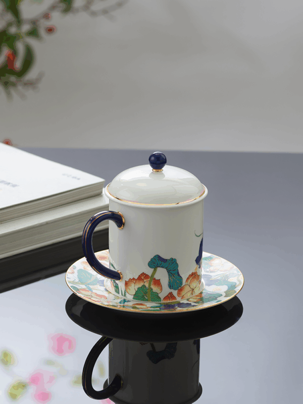Felicitous Duet 3-piece Lid Cup and Pair Cup (Blue and White with Colorful)