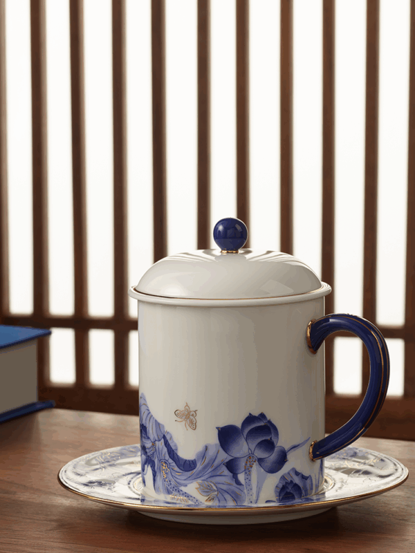 Felicitous Duet Lid Cup 350ml (Blue and White)