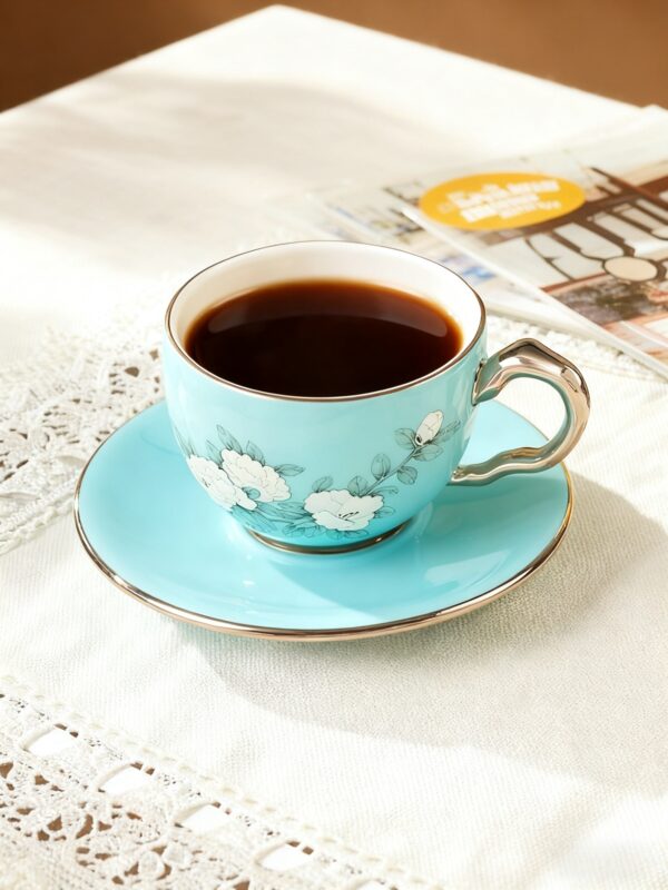 Azure Strokes Double Coffee Cup and Saucer
