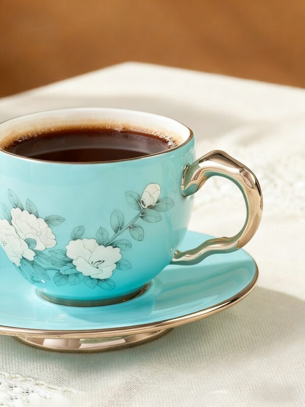 Azure Strokes Double Coffee Cup and Saucer