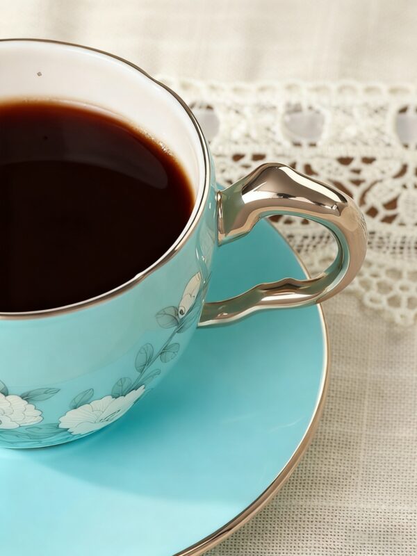 Azure Strokes Double Coffee Cup and Saucer