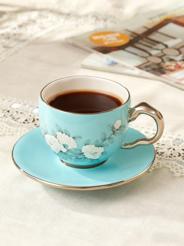 Azure Strokes Double Coffee Cup and Saucer