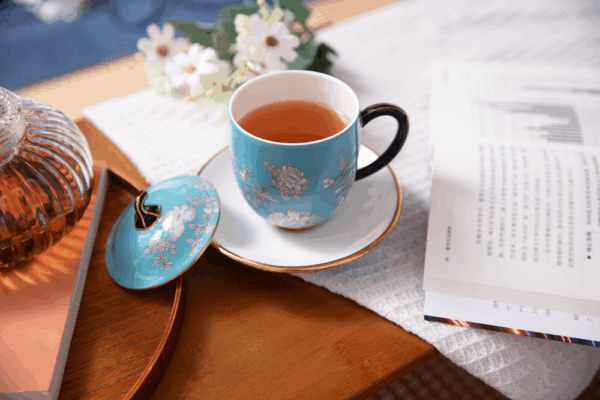 Elegant peony 3-piece covered cup set (330ml)