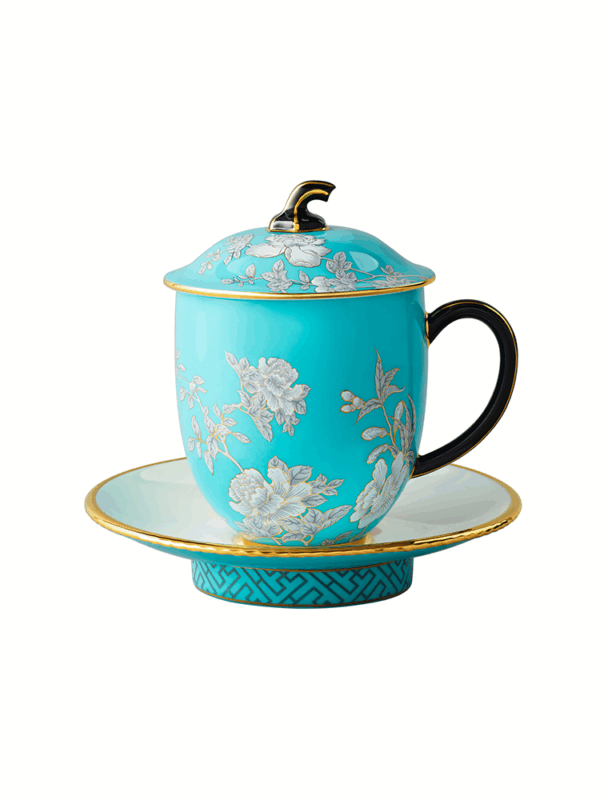 Elegant peony 3-piece covered cup set (330ml)