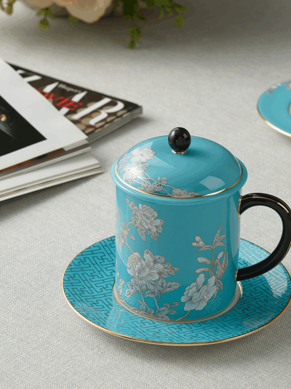 Elegant peony 3-piece meeting cup set (350ml)